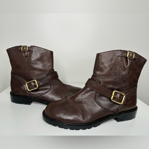 Marc by Marc Jacobs Brown Leather Buckle Moto Ankle Boots - Edgy Style - Picture 1 of 8